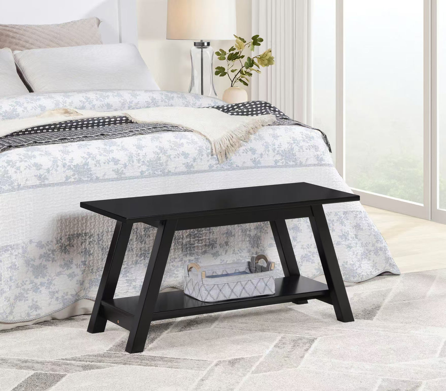 Roundhill Furniture Elyz Solid Wood Bench with Shelf, 36.10-Inch Long