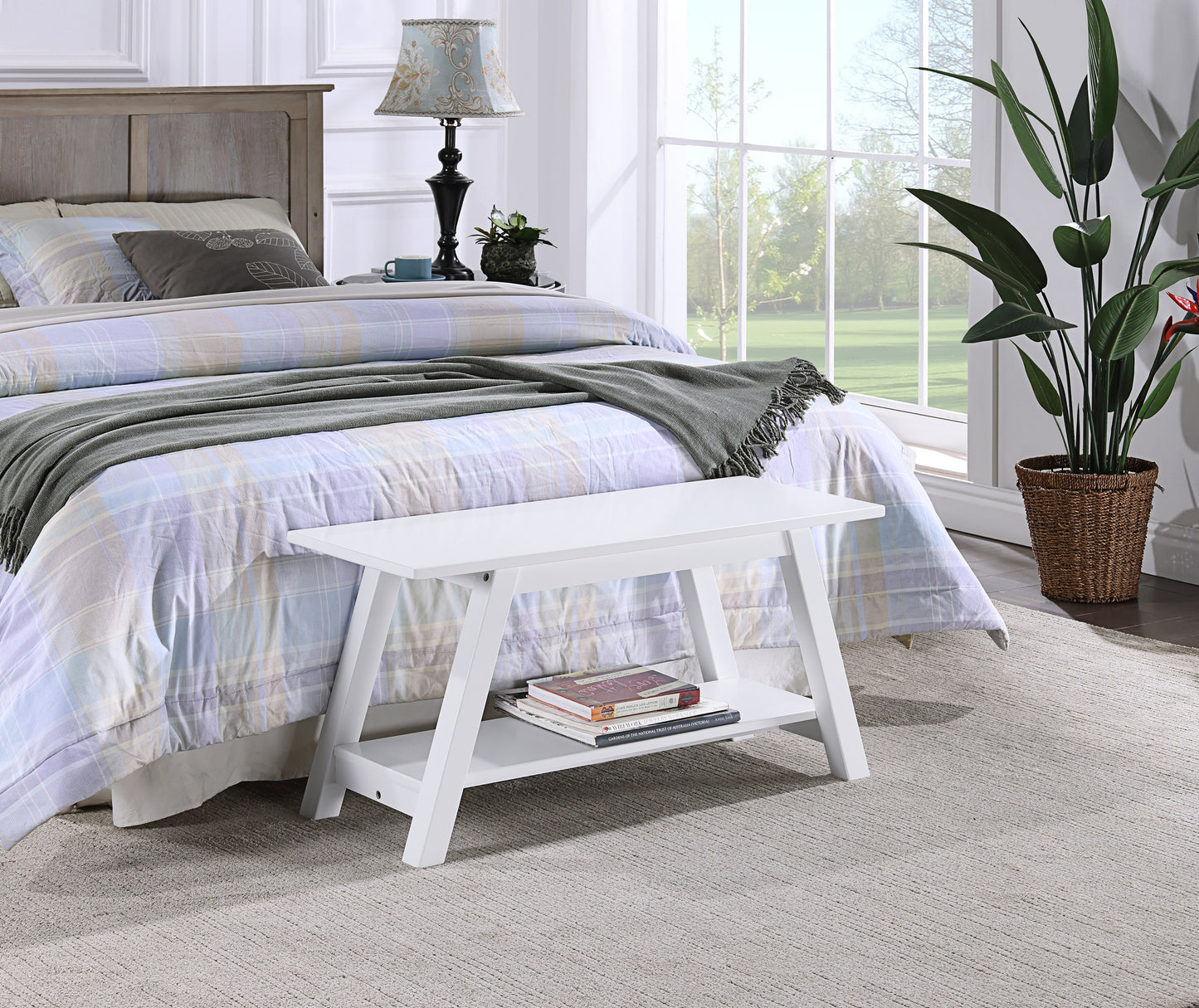 Roundhill Furniture Elyz Solid Wood Bench with Shelf, 36.10-Inch Long