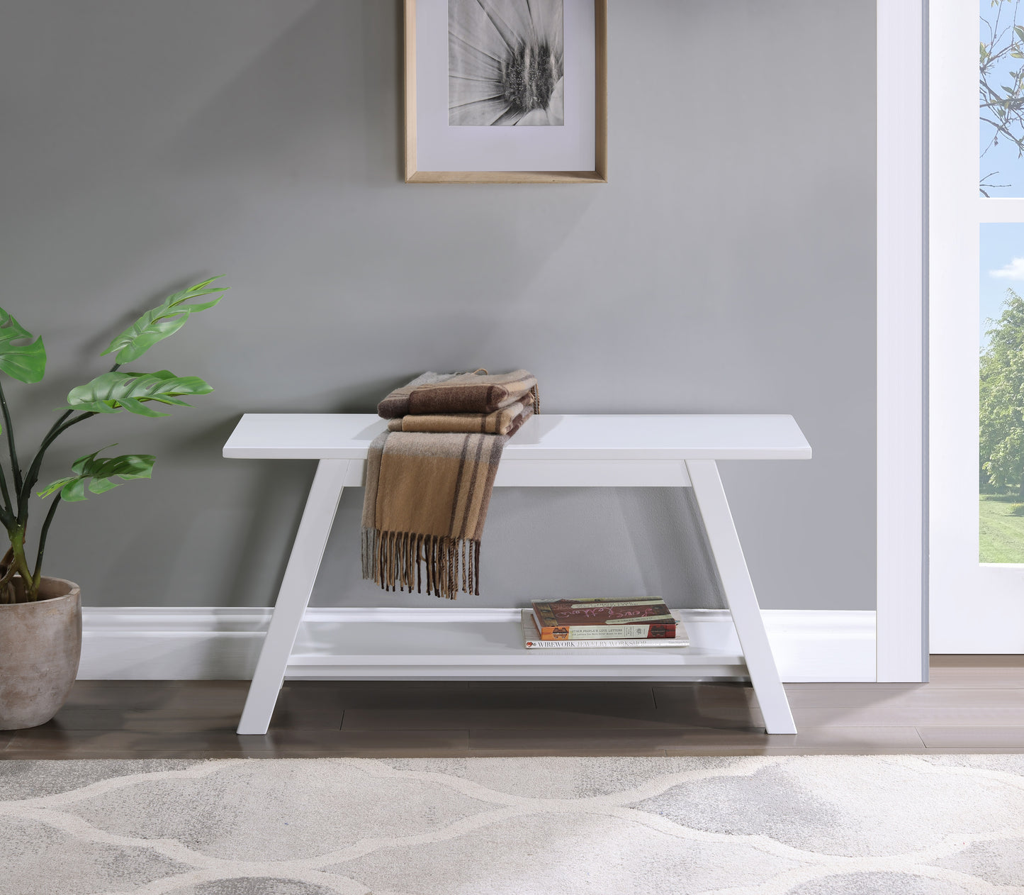Roundhill Furniture Elyz Solid Wood Bench with Shelf, 36.10-Inch Long