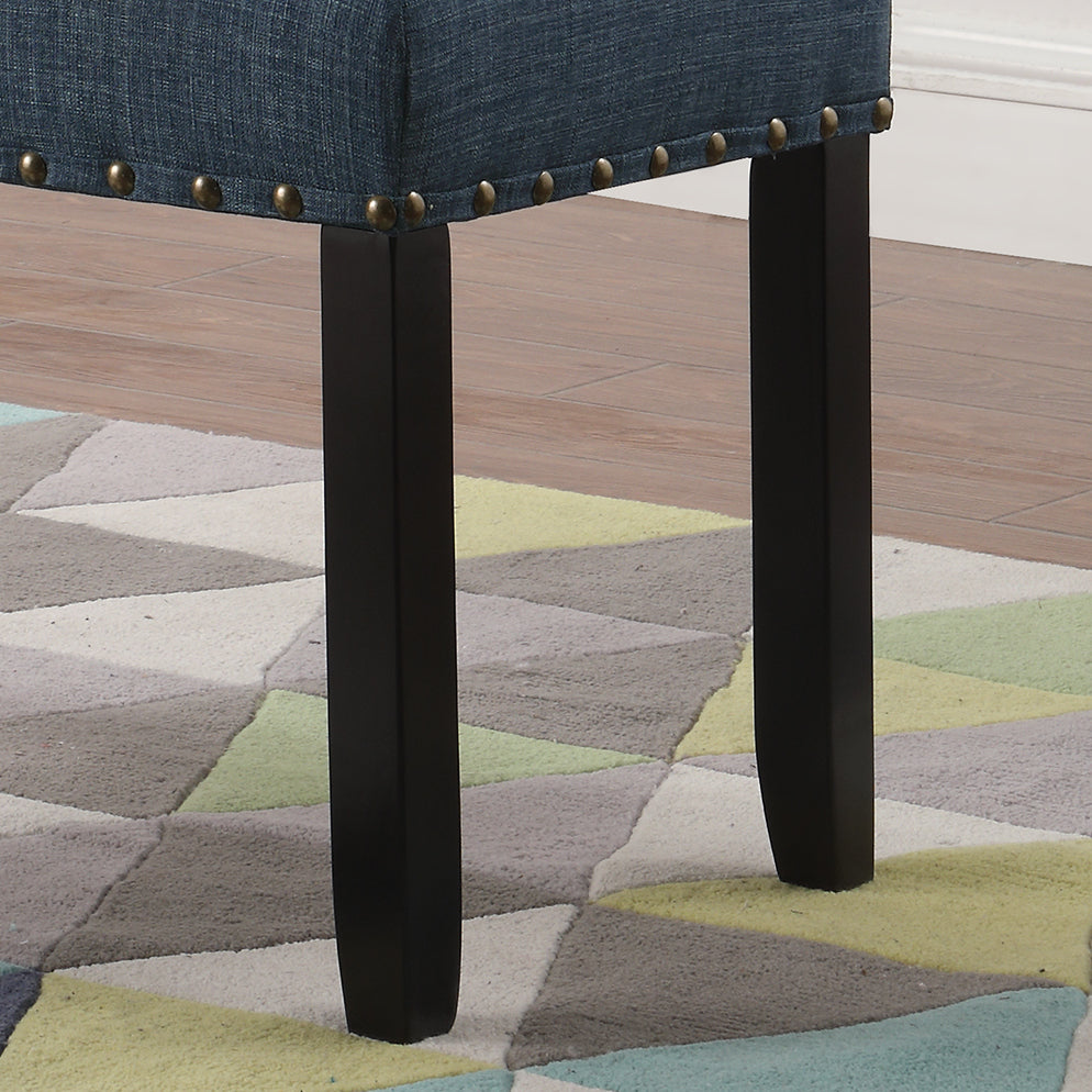 Roundhill Furniture Biony Fabric Dining Bench with Nailhead Trim, Blue