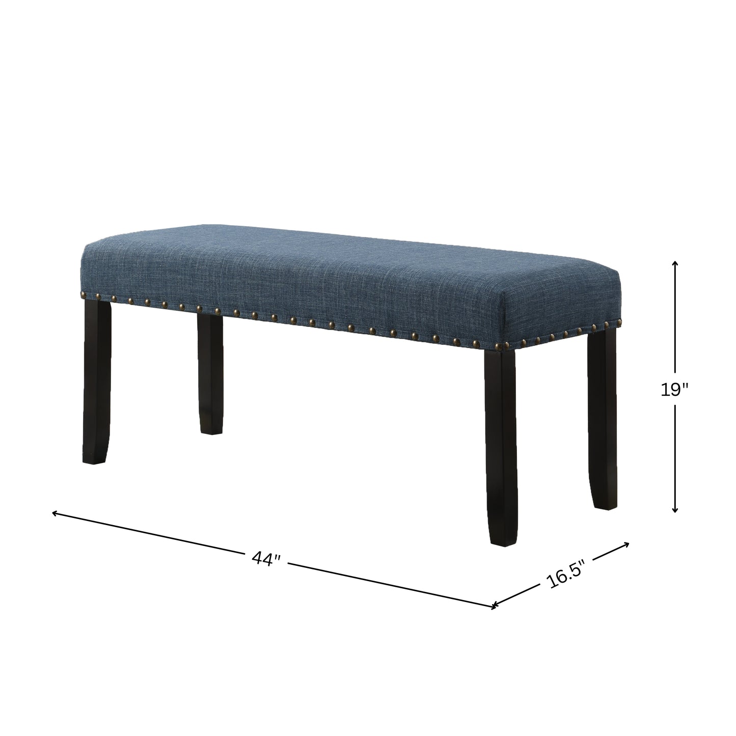 Biony Blue Fabric Dining Bench with Nailhead Trim