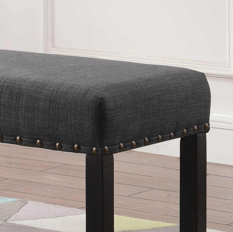 Biony Grey Fabric Dining Bench with Nailhead Trim