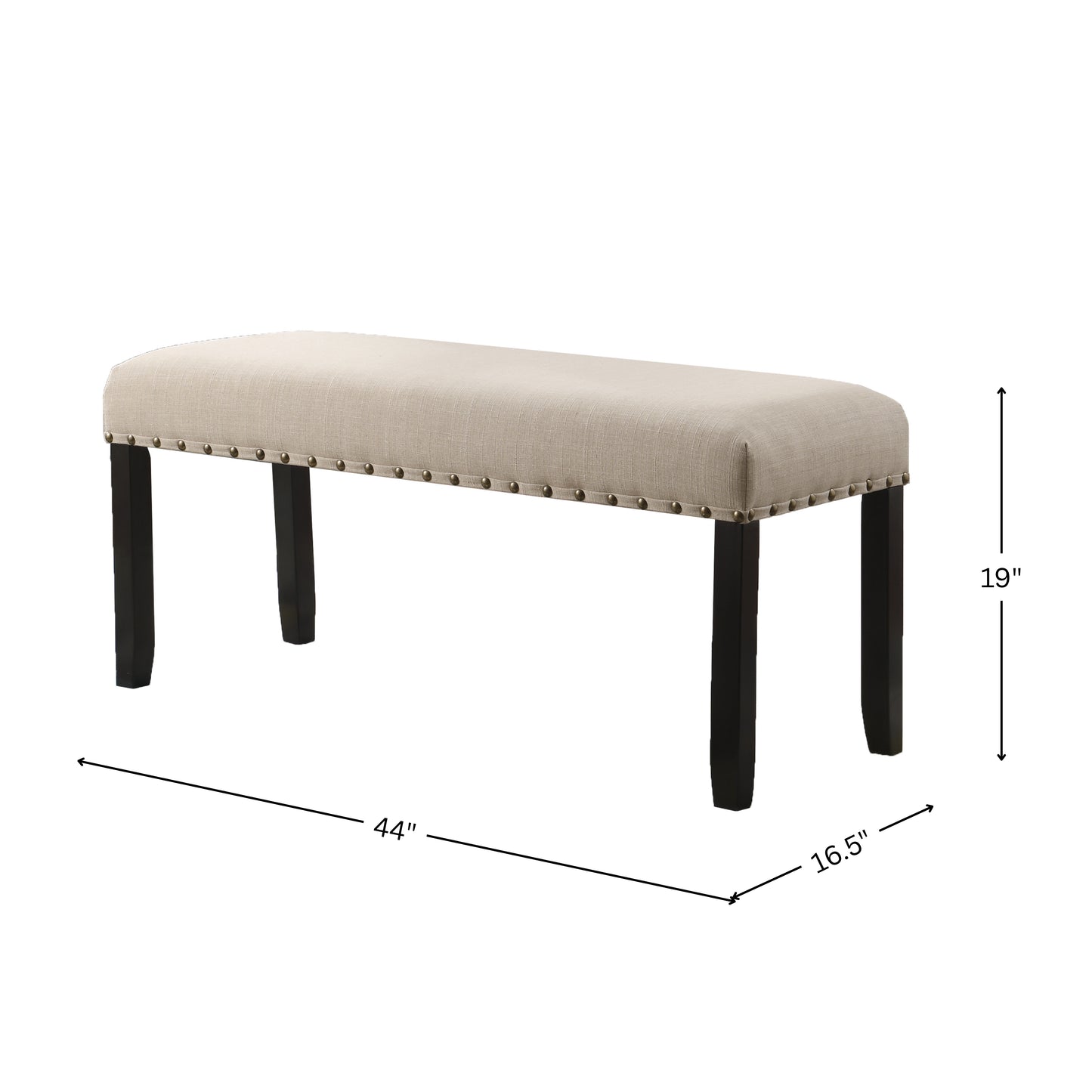 Roundhill Furniture Biony Fabric Dining Bench with Nailhead Trim