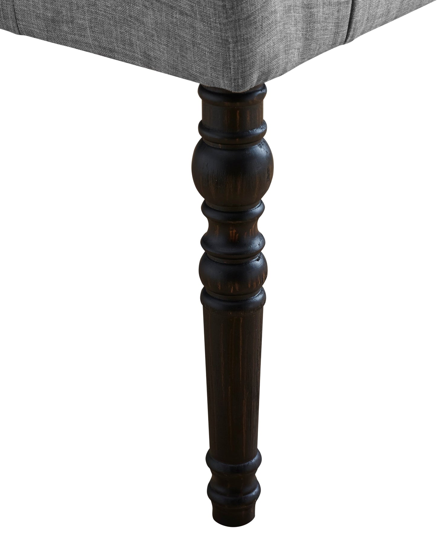 Leviton Fabric Tufted Turned Leg Dining Bench, Gray
