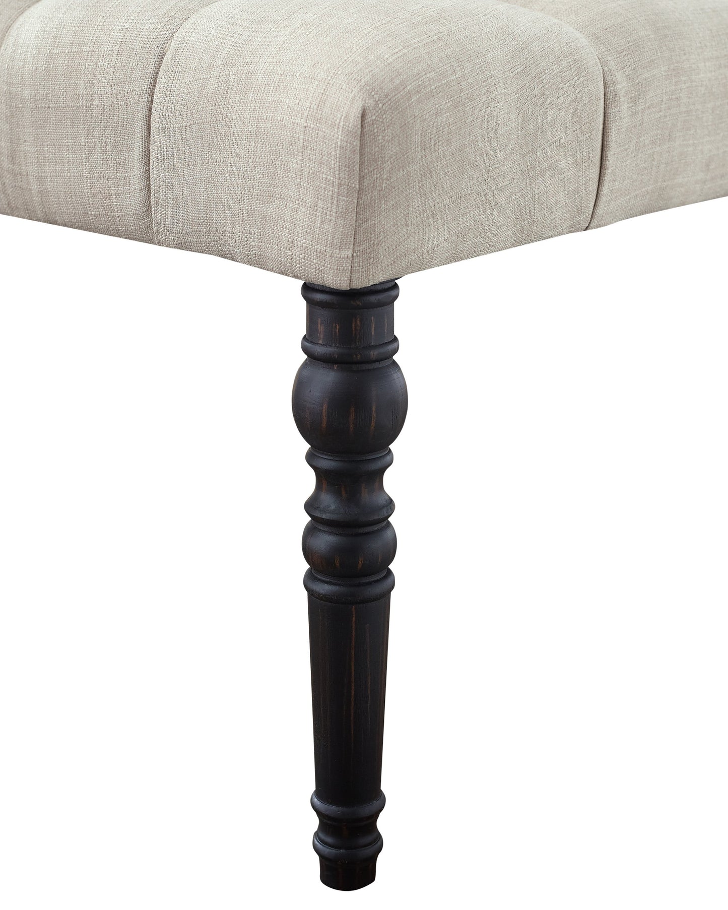 Leviton Fabric Tufted Turned Leg Dining Bench, Tan