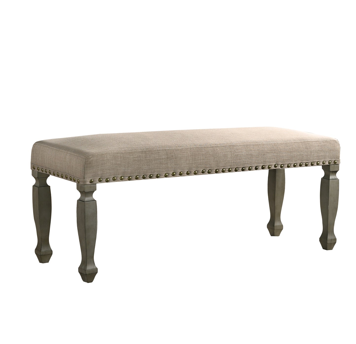 Roundhill Furniture Breda Finish Upholstered Nailhead Bench, Antique Gray