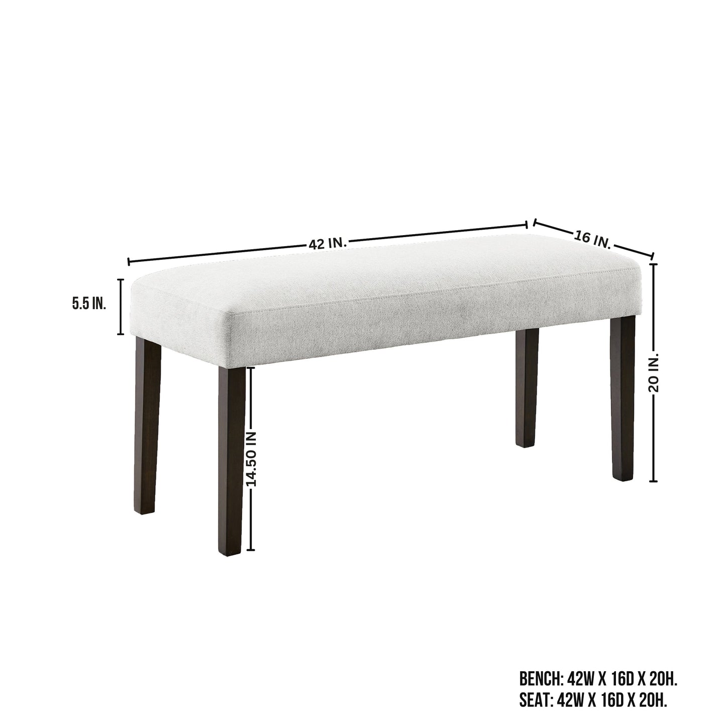 Roundhill Furniture Madison Contemporary Upholstered Dining Bench, Gray