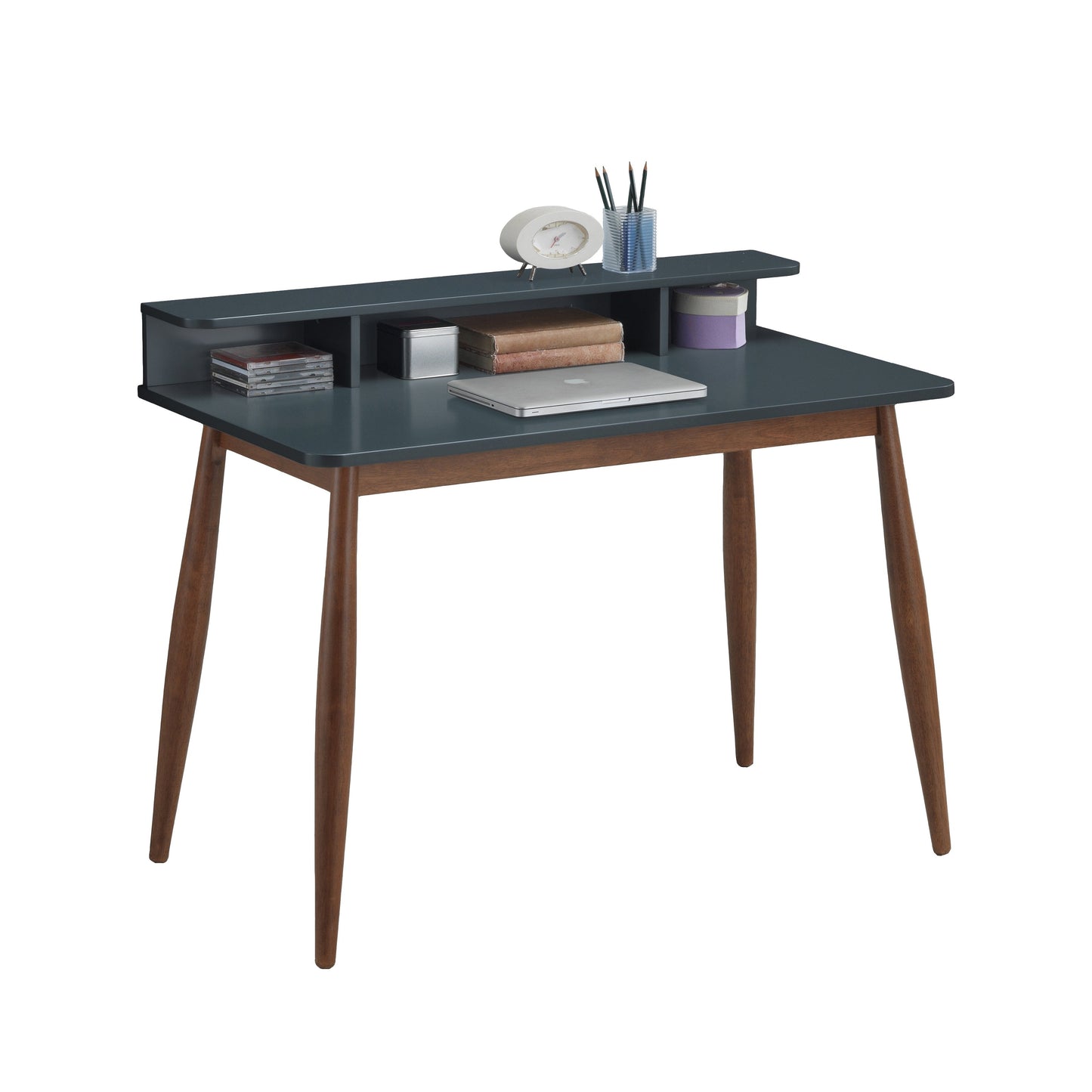 Roundhill Furniture Roskilde Storage Wood Office Desk, Gray Blue
