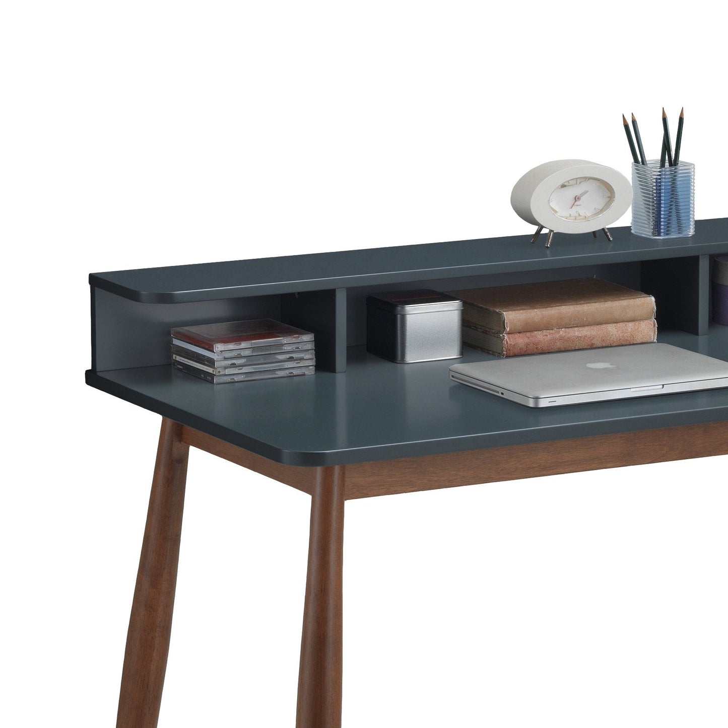 Roundhill Furniture Roskilde Storage Wood Office Desk, Gray Blue