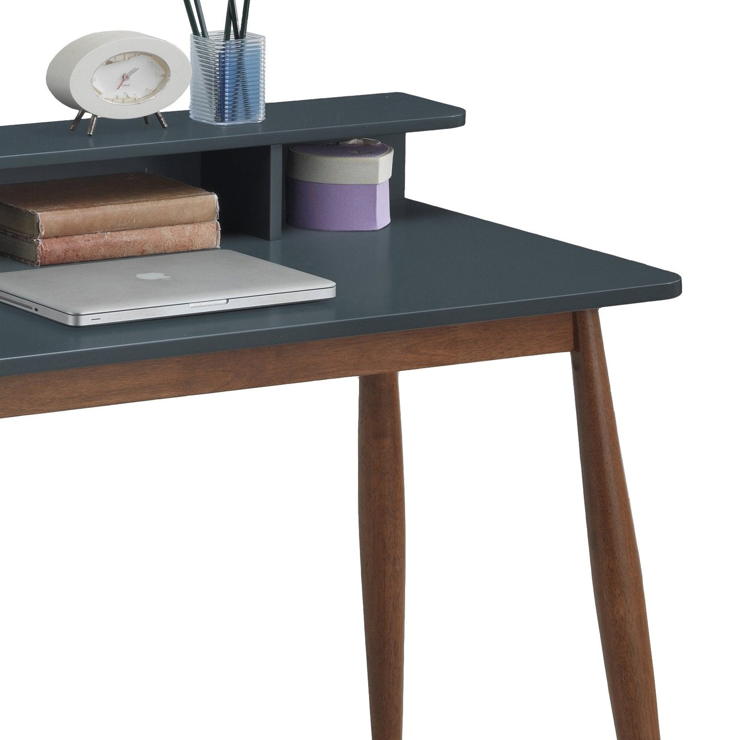 Roundhill Furniture Roskilde Storage Wood Office Desk, Gray Blue