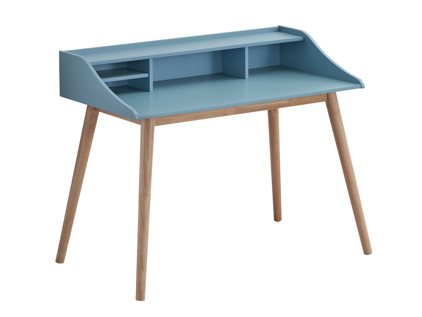 Roundhill Furniture Roskilde Mid-Century Modern Wood Writing Desk with Hutch, Blue