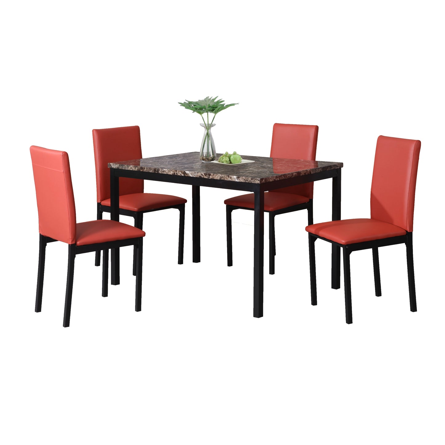 Citico 5-Piece Metal Dinette Set with Laminated Faux Marble Top, Red