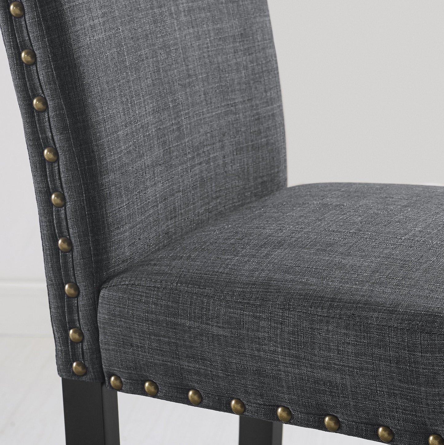 Roundhill Furniture Biony 5-Piece Wood Dining Set, Round Table with 4 Fabric Nailhead Chairs, Gray