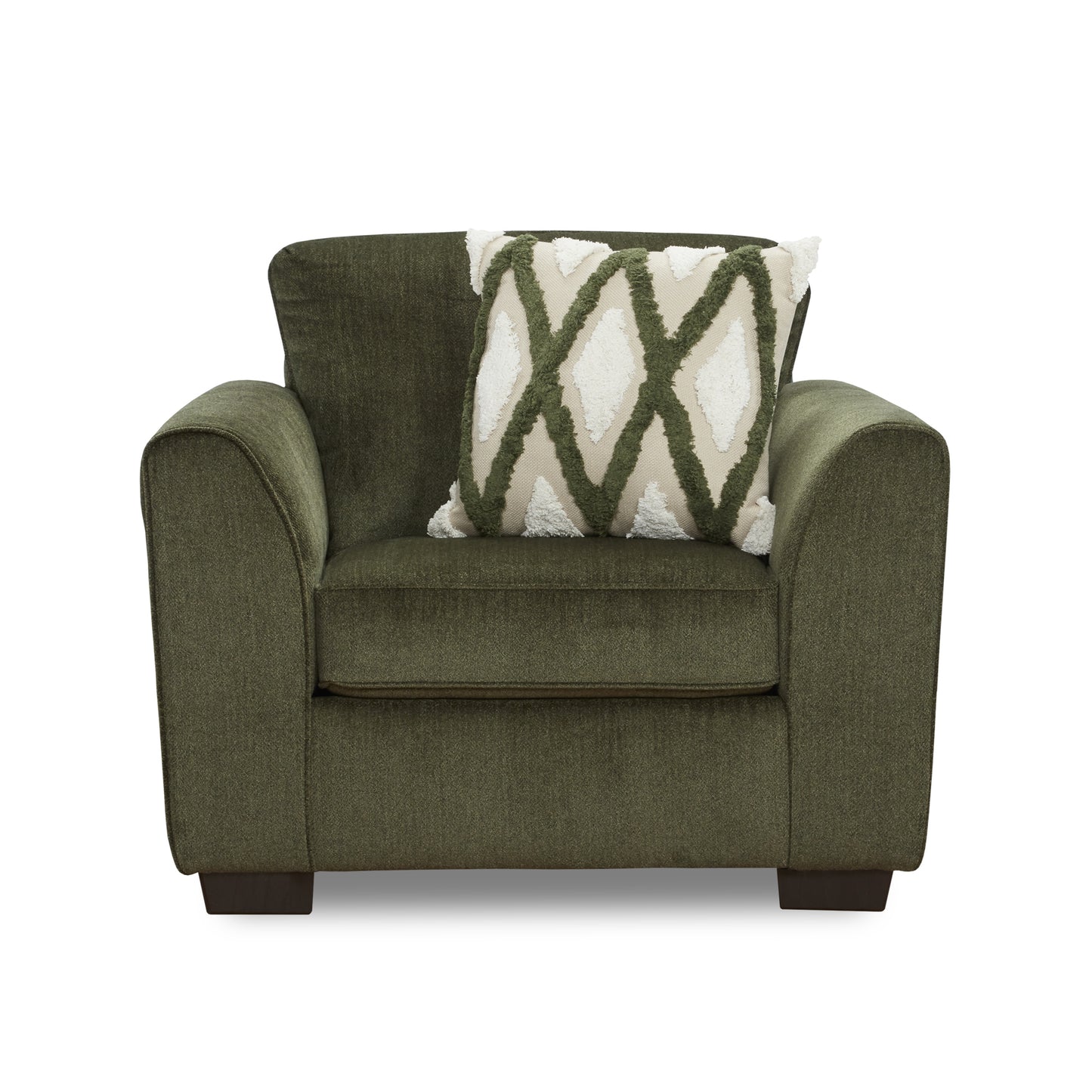 Roundhill Furniture Marvella Living Room Armchair with Mosswood Chenille Upholstery and Textured Accent Pillow