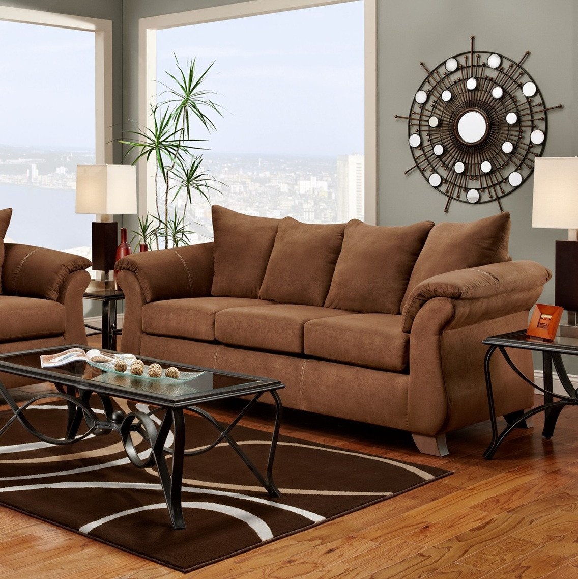 Sensations Chocolate Microfiber Pillow Back Sofa Made In USA