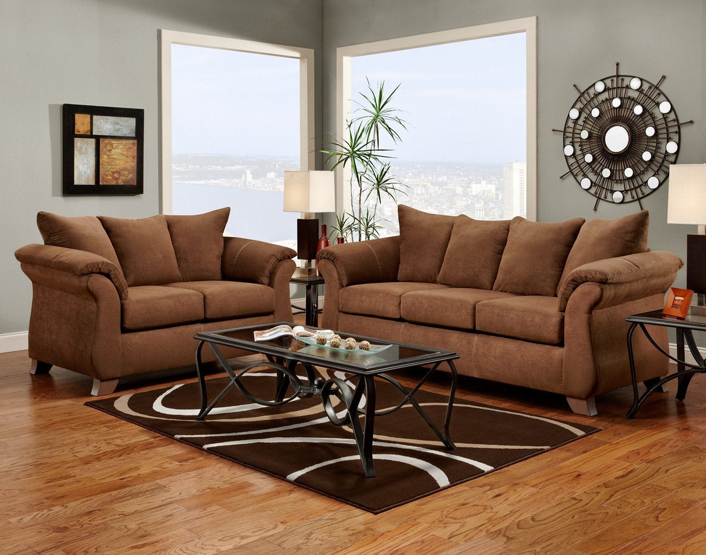 Sensations Chocolate Microfiber Pillow Back Sofa Made In USA