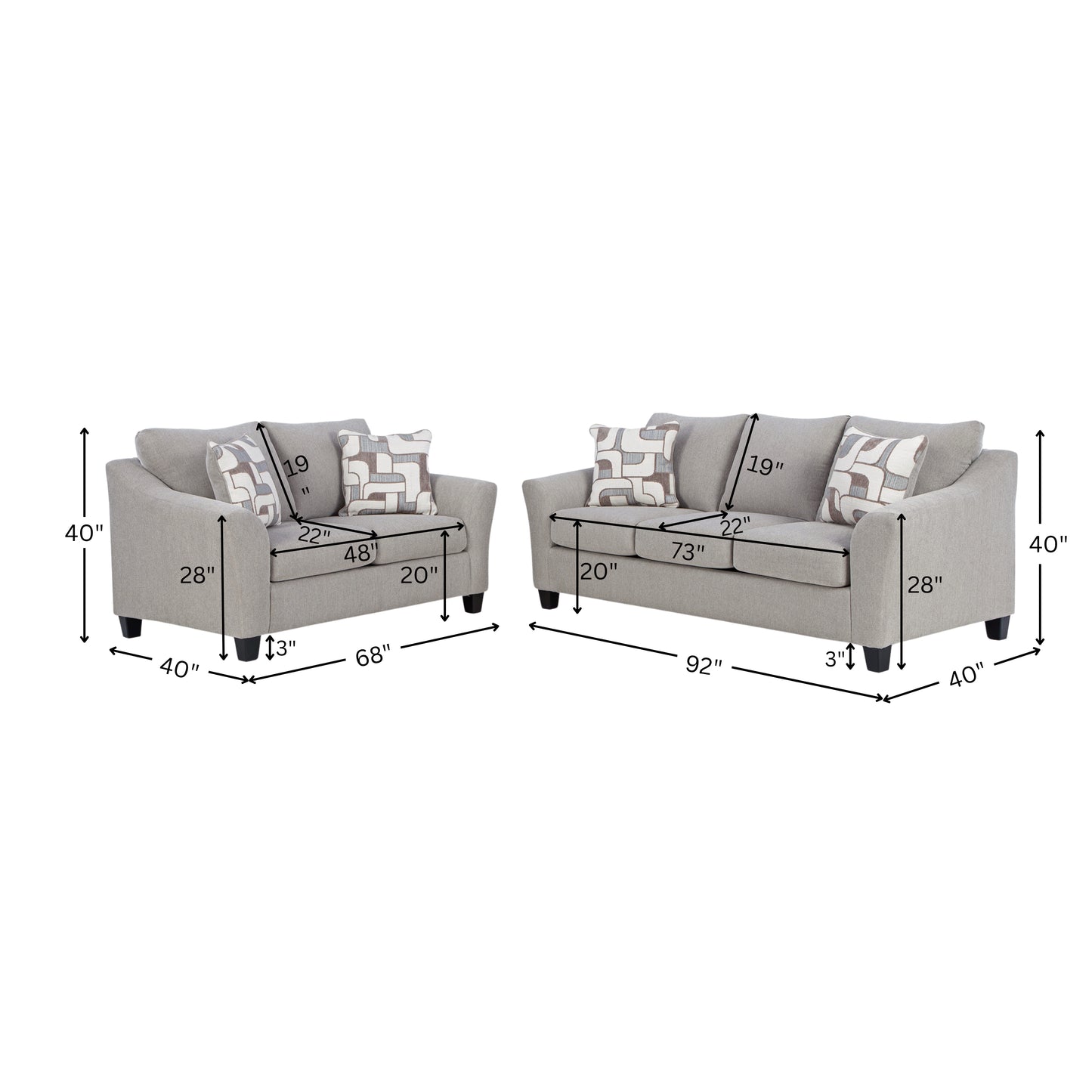 Roundhill Furniture Elaris Living Room Collection ?€? Flared Arm Sofa and Loveseat with Chenille Upholstery, Taupe