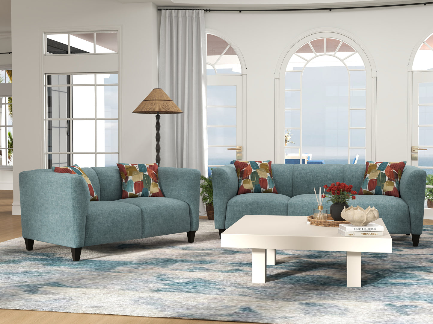 Roundhill Furniture Della Upholstered Living Room Collection, Sofa and Loveseat