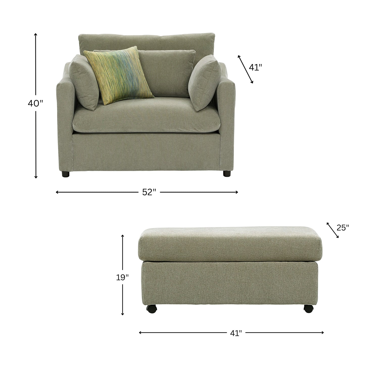 Roundhill Furniture Wilson 2-Piece Living Room Set, Chair and Ottoman
