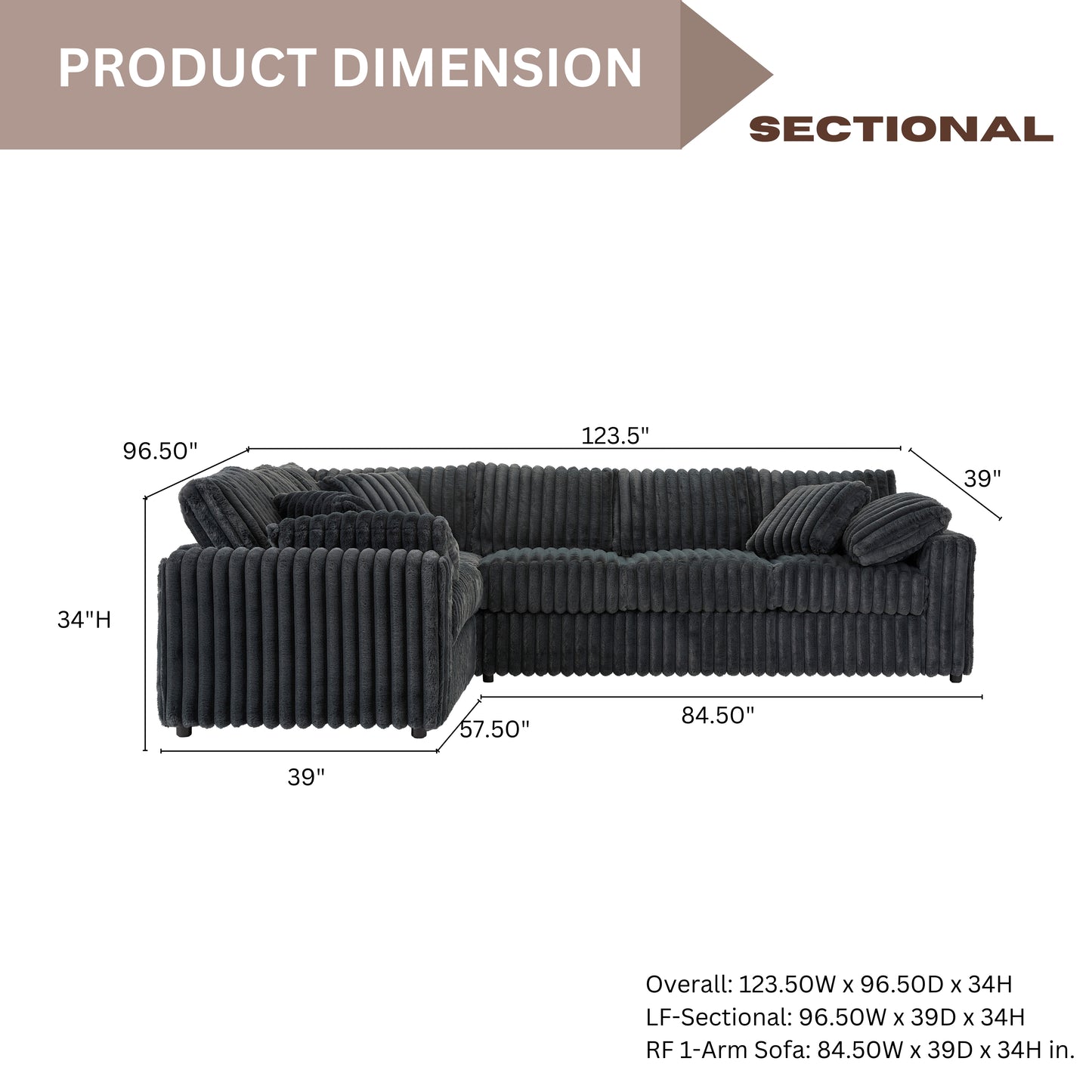 Roundhill Furniture Belvoir Living Room L-shape Sectional