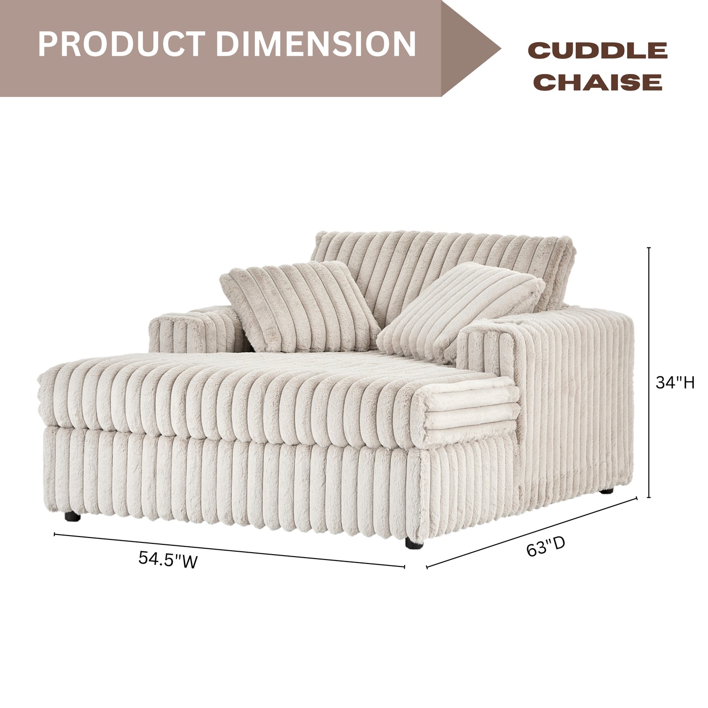 Roundhill Furniture Belvoir Oversized Cuddle Chaise, with Cup Holders