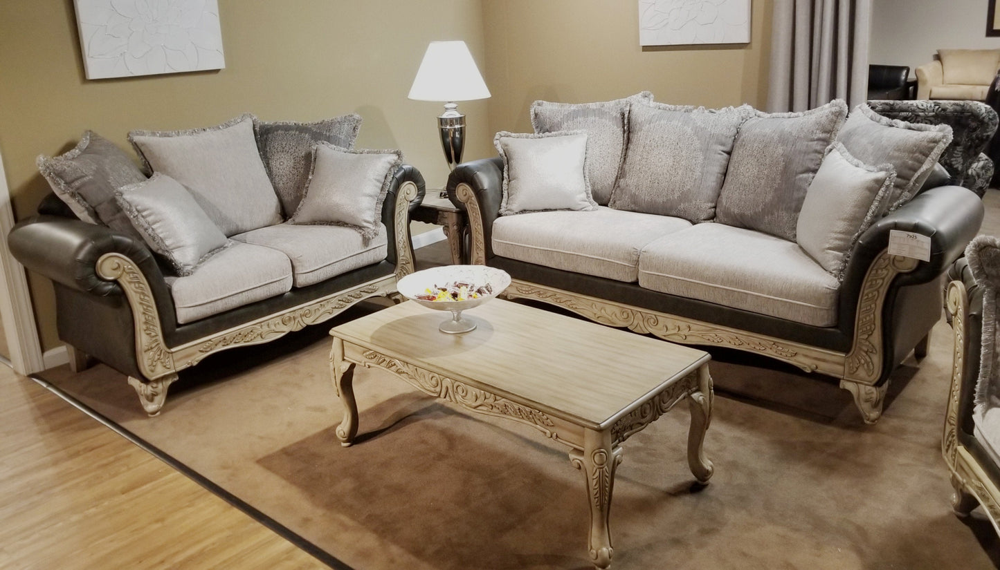 San Marino 2-Tone Fabric Wooden Frame Loveseat, Gray