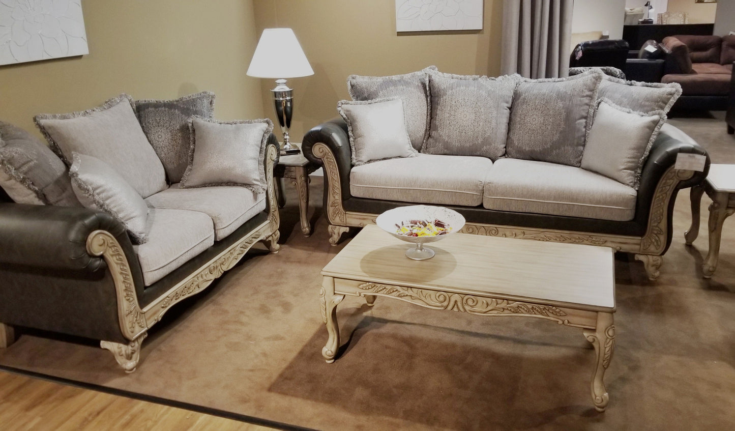 San Marino 2-Tone Fabric Wooden Frame Loveseat, Gray