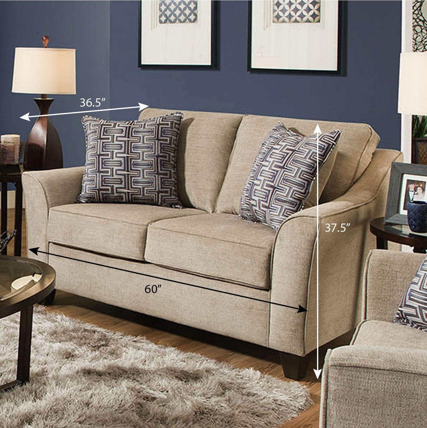 Alva Transitional Style Fabric Flared Arm Loveseat, Taupe
