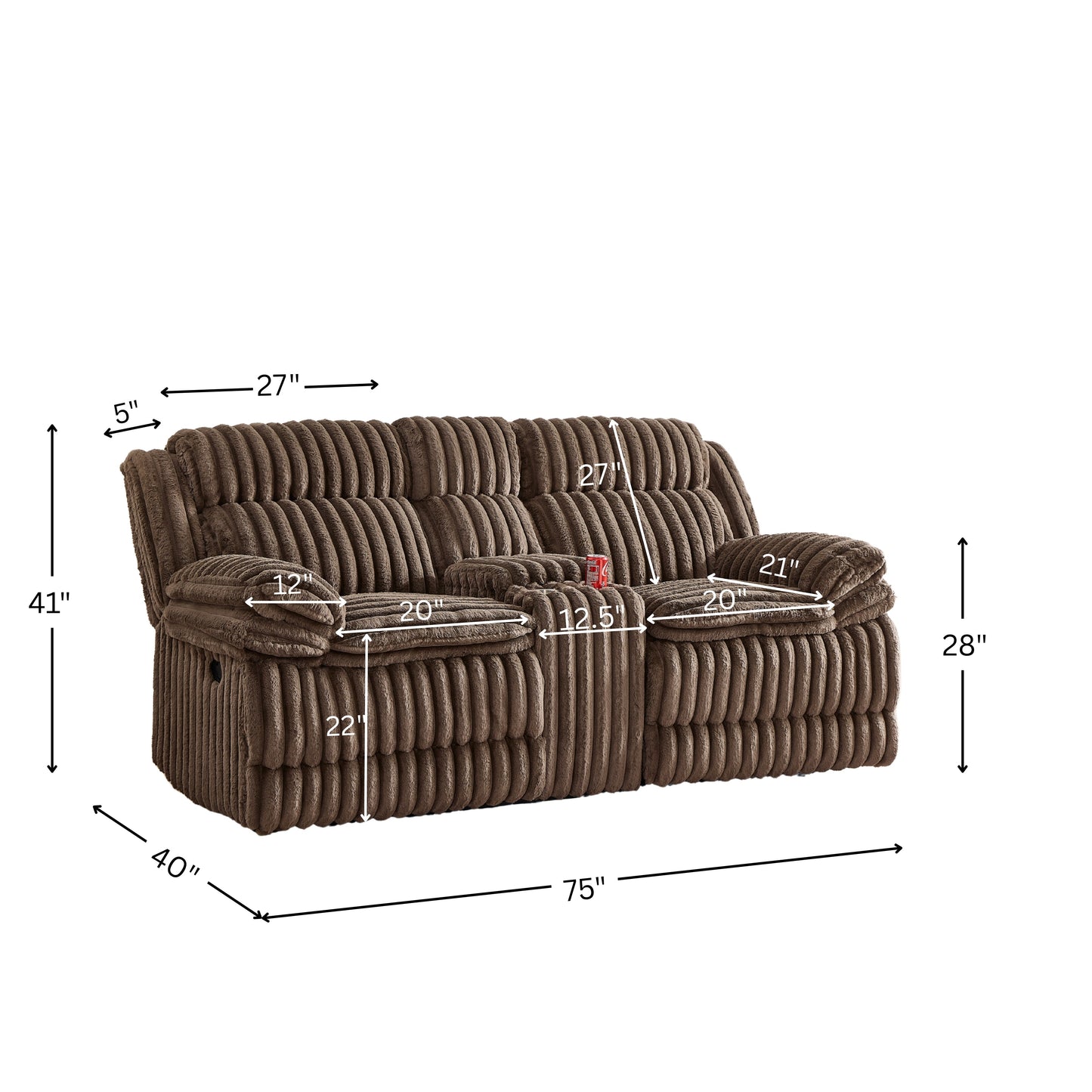 Roundhill Furniture Ardello Manual Reclining Loveseat with Wide-Wale Corduroy Upholstery and Storage Console, Chocolate