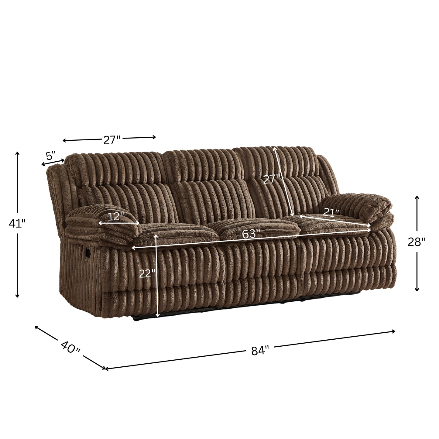 Roundhill Furniture Ardello Manual Reclining Sofa with Wide-Wale Corduroy Upholstery and Built-In Power Center, Chocolate