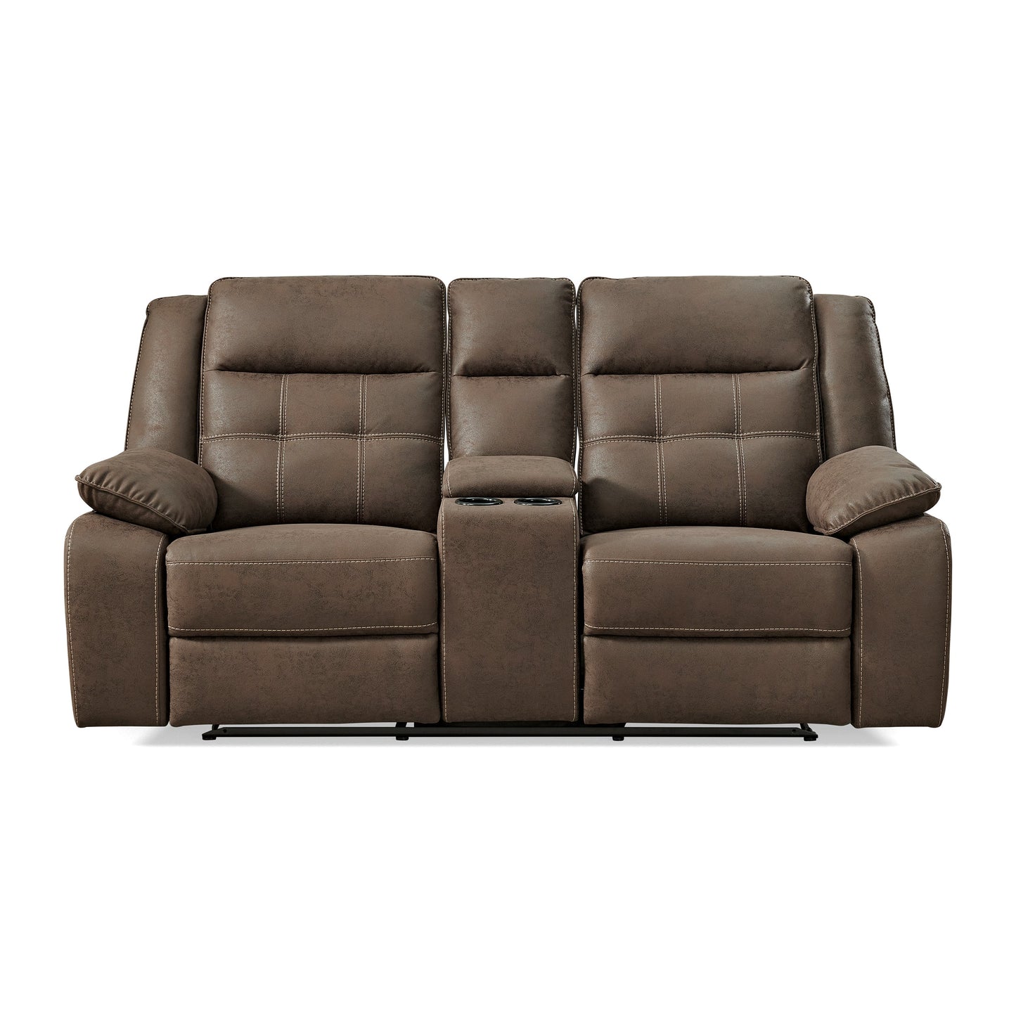 Lesley Transitional Manual Reclining Loveseat, with Cup holders, Brown