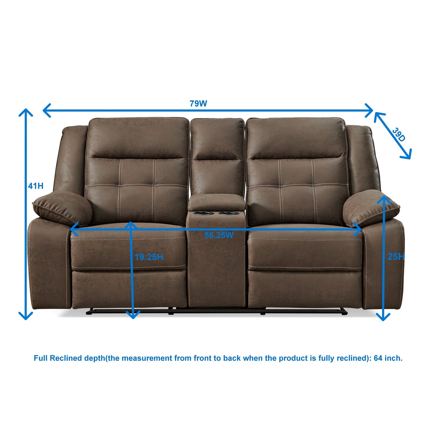 Lesley Transitional Manual Reclining Loveseat, with Cup holders, Brown