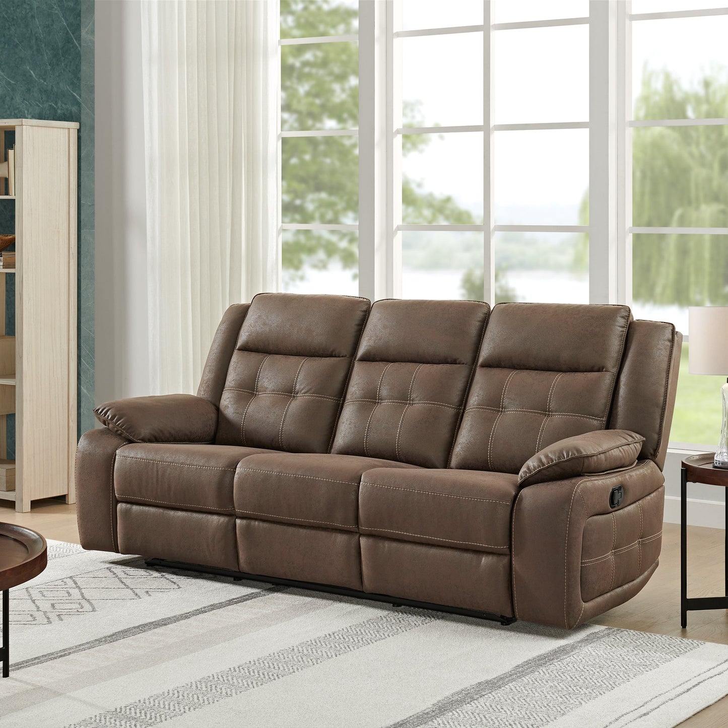 Lesley Transitional Manual Reclining Sofa, Brown