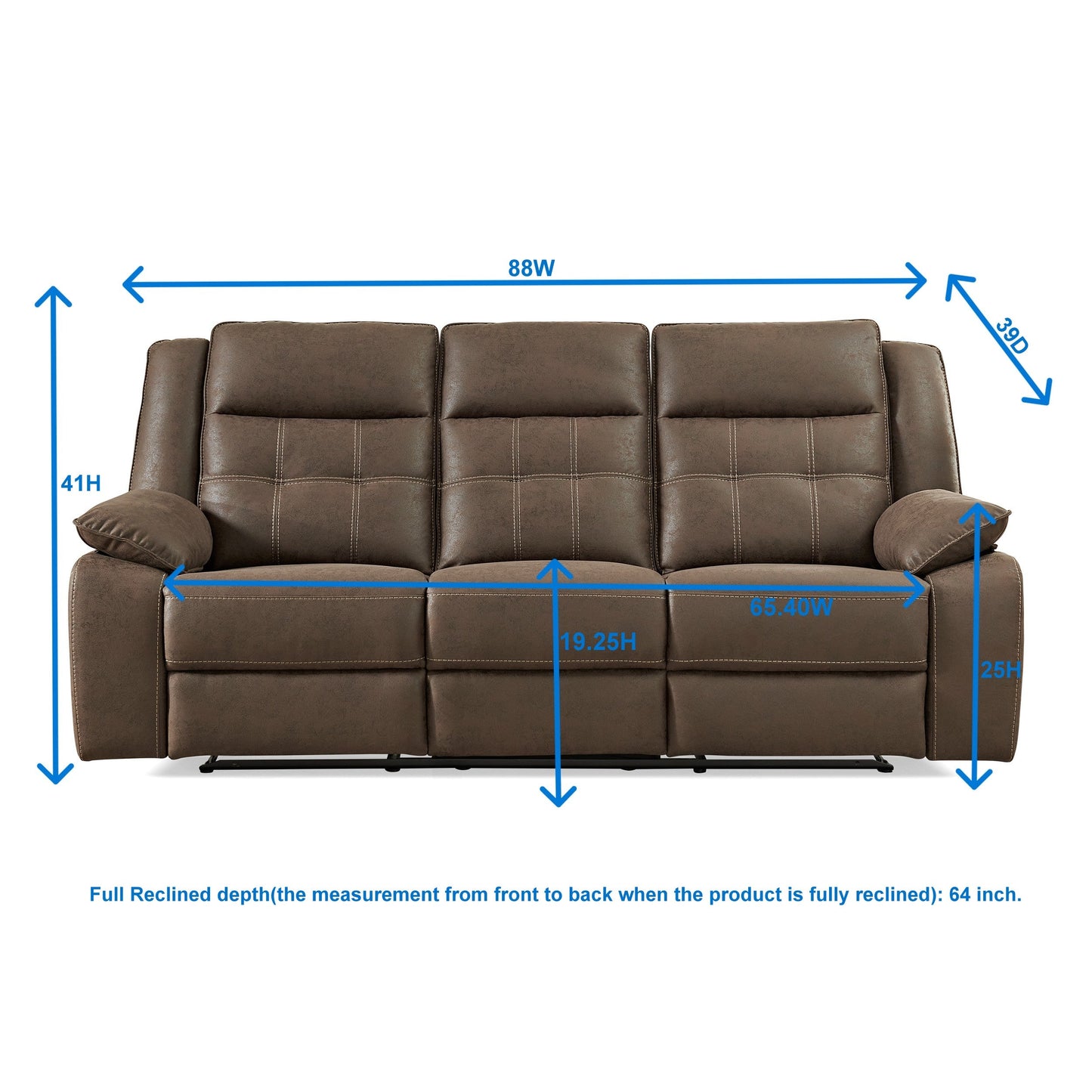 Lesley Transitional Manual Reclining Sofa, Brown