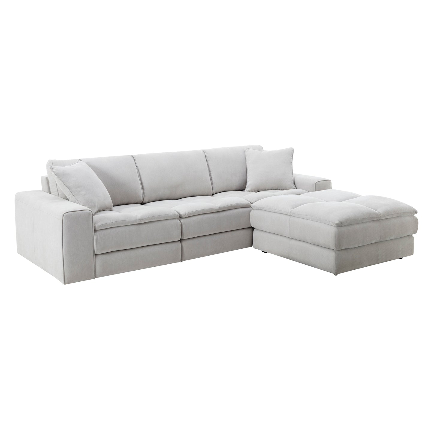 Breton Contemporary Fabric Tufted Sofa with Ottoman, Oyster