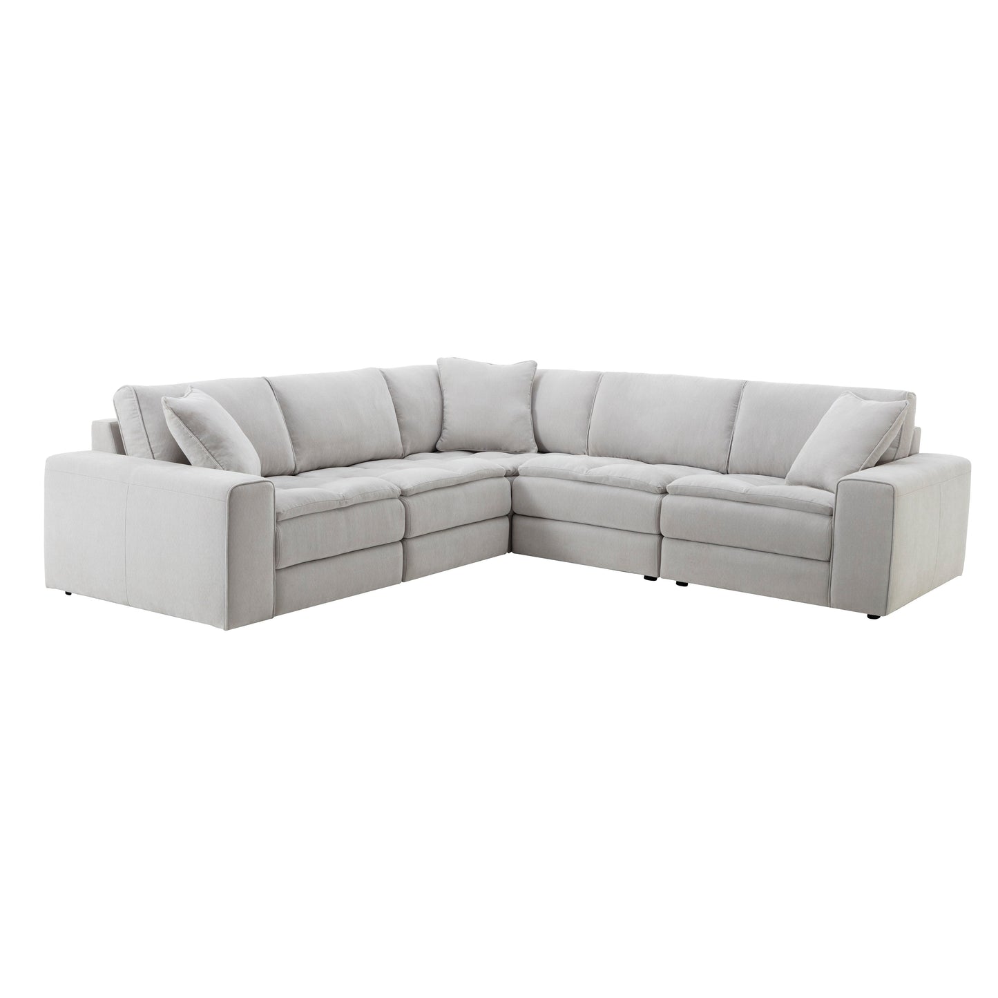 Breton Contemporary Fabric Tufted 5 Piece Modular Sectional Sofa, Oyster