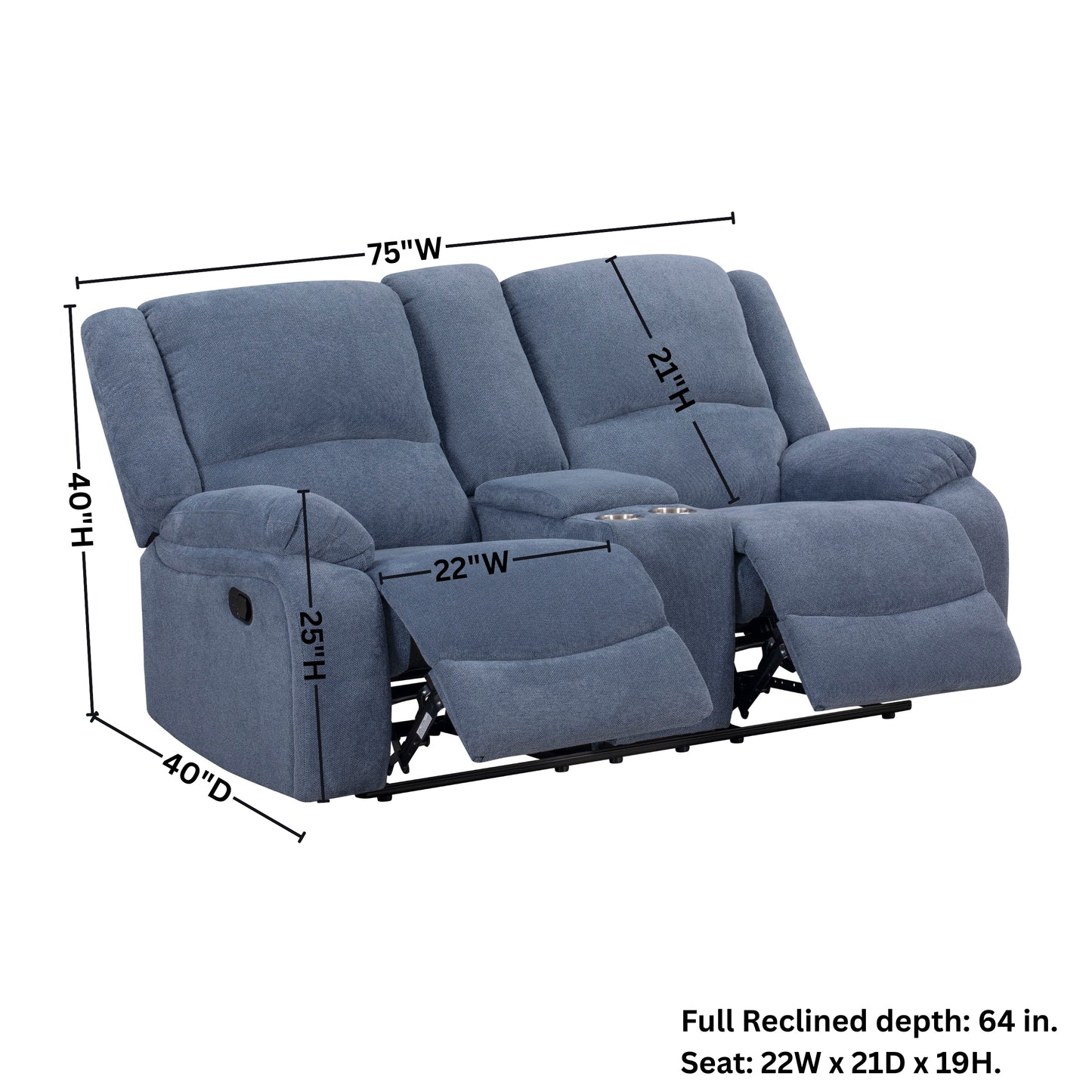 Roundhill Furniture Blitz Transitional Manual Reclining Loveseat, with Cup holders