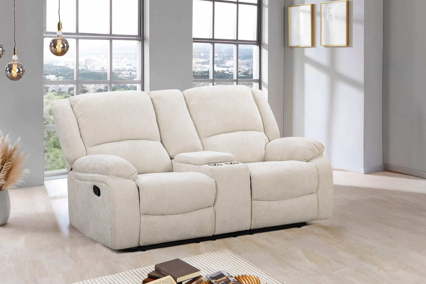 Roundhill Furniture Blitz Transitional Manual Reclining Loveseat, with Cup holders