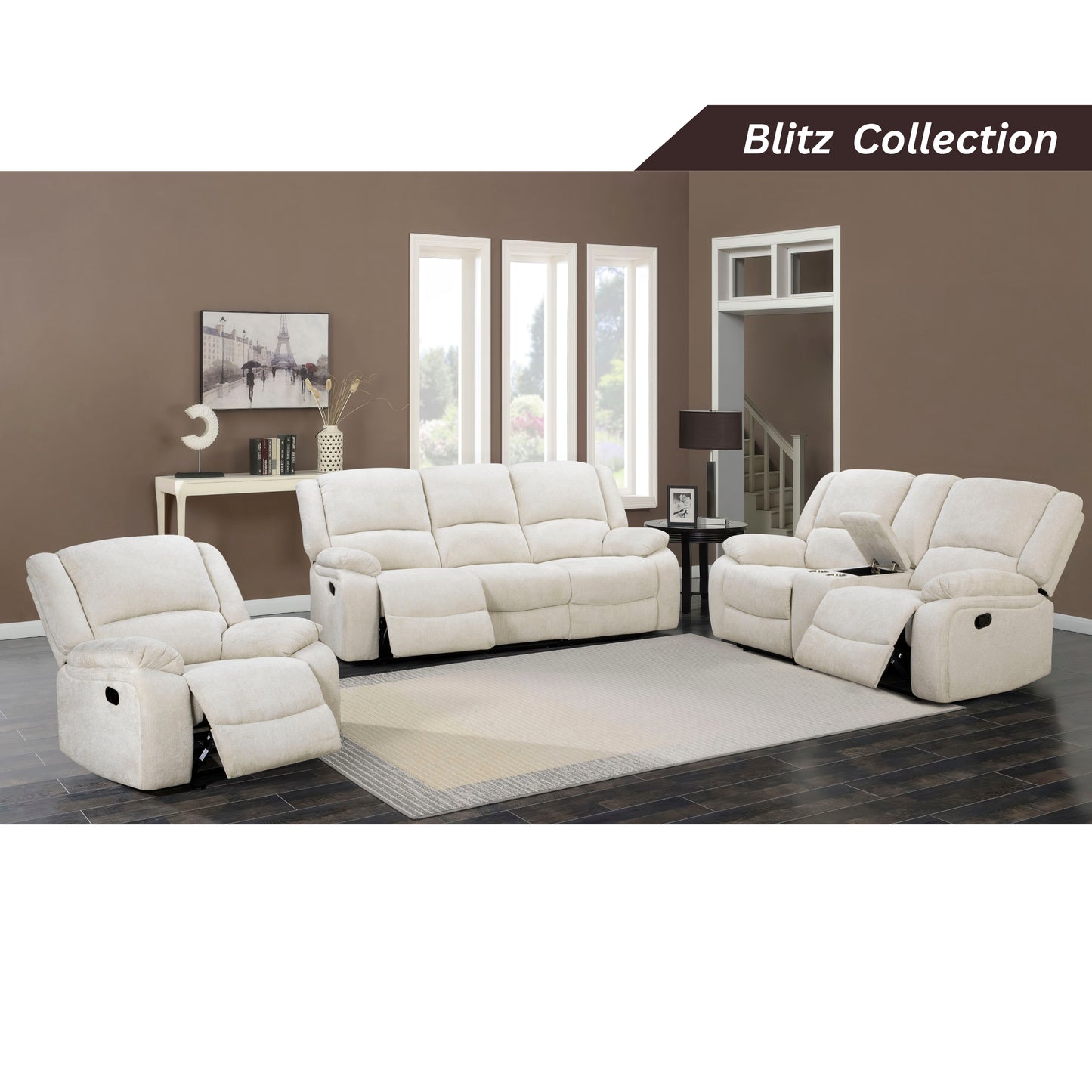 Roundhill Furniture Blitz Transitional Manual Reclining Loveseat, with Cup holders