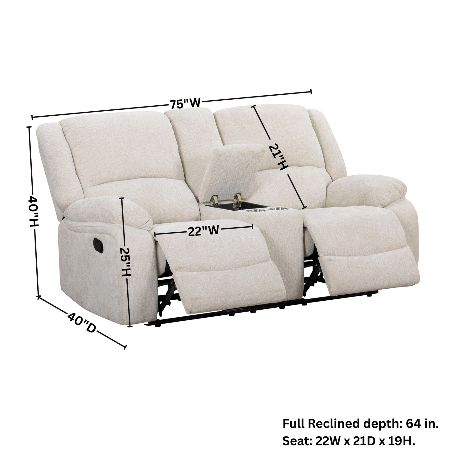 Roundhill Furniture Blitz Transitional Manual Reclining Loveseat, with Cup holders