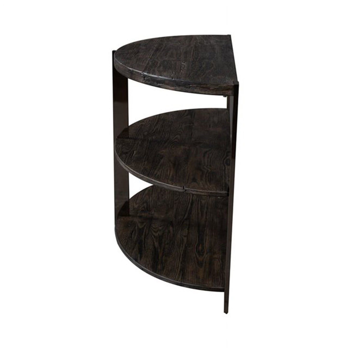 Roundhill Furniture Kalne Console Table Half Moon Shape with 2 Open Shelves, Charcoal Gray/Chrome Plated Metal