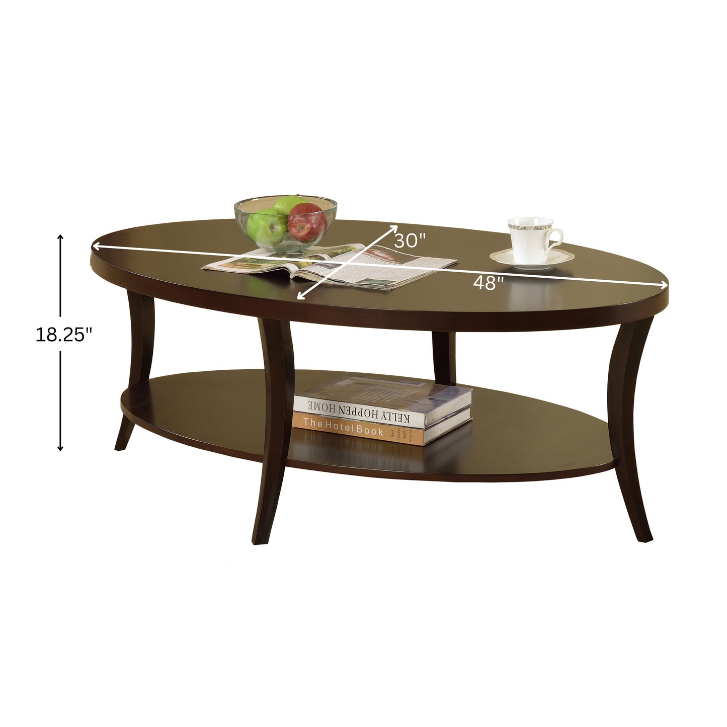 Perth Espresso Oval Coffee Table with Shelf