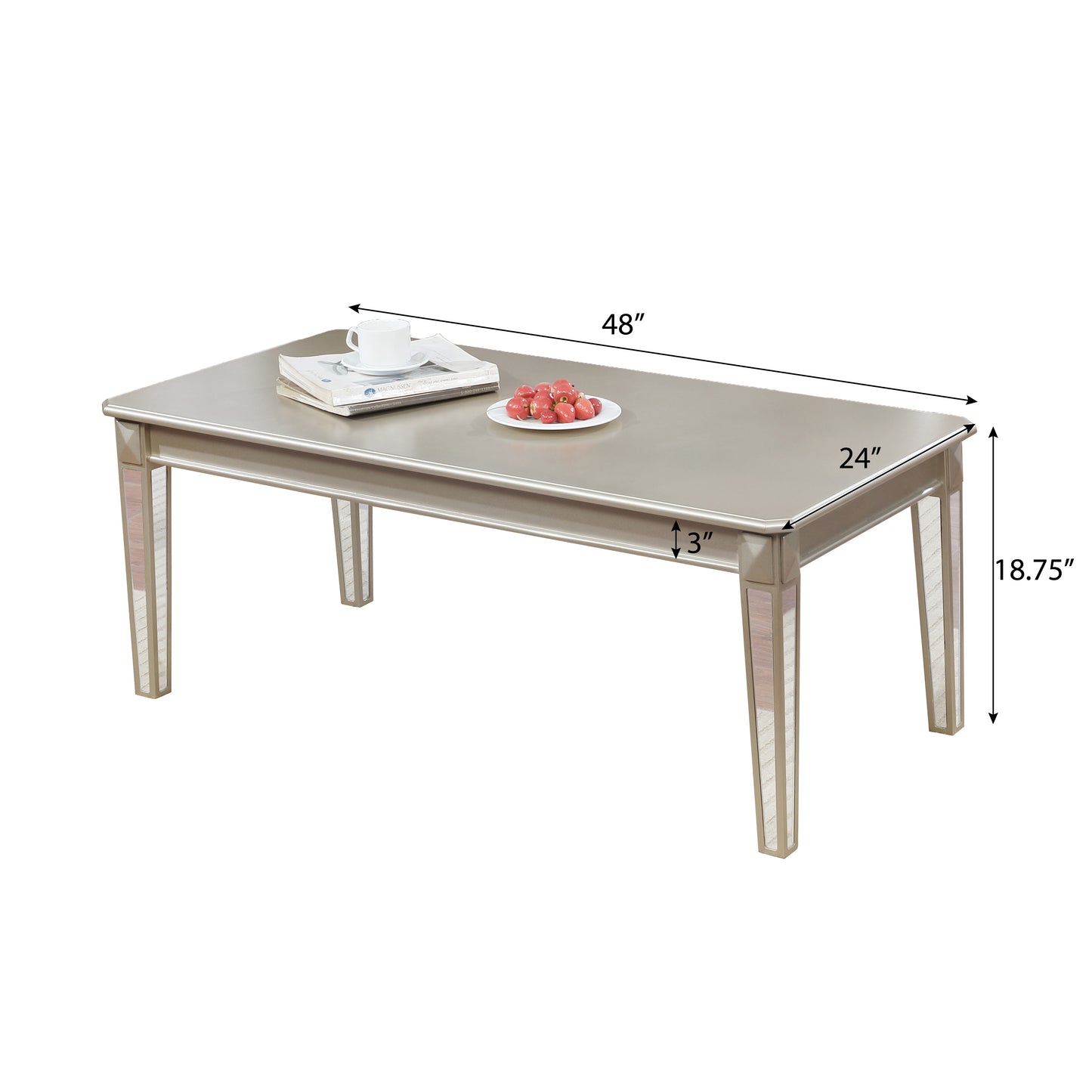 Roundhill Furniture Barent Contemporary Wood 3-Piece Coffee Table Set with Mirrored Legs, Champagne