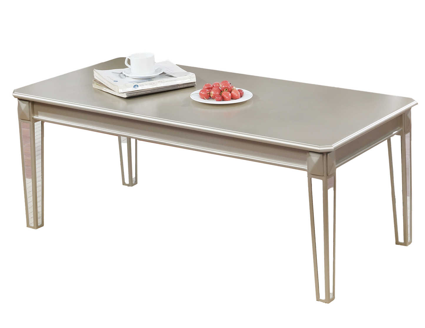 Roundhill Furniture Barent Contemporary Wood 3-Piece Coffee Table Set with Mirrored Legs, Champagne