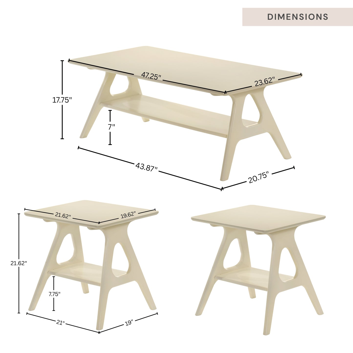 Roundhill Furniture Arona 3-Piece Coffee Table Set, Coffee Table and Two End Tables