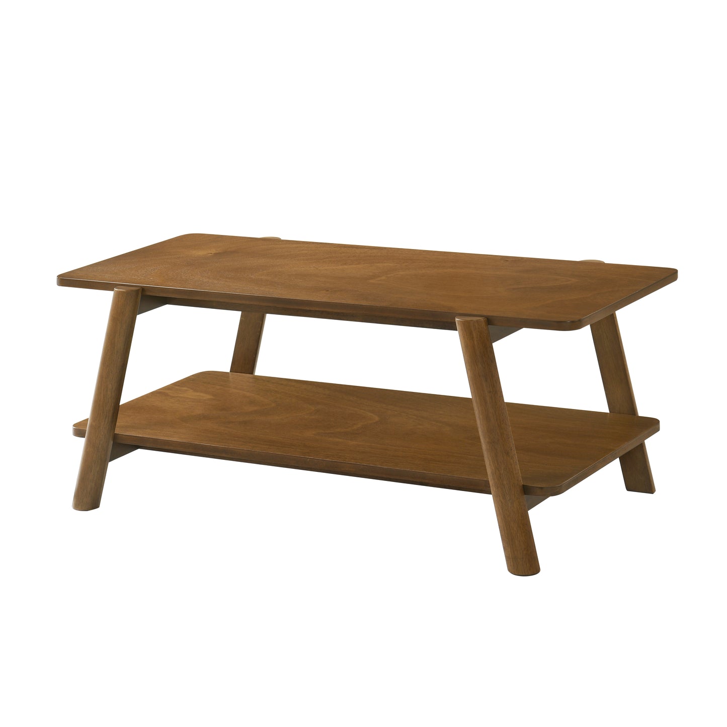 Roundhill Furniture Metz Mid-Century Modern Wood Shelf Coffee Table, Walnut Finish