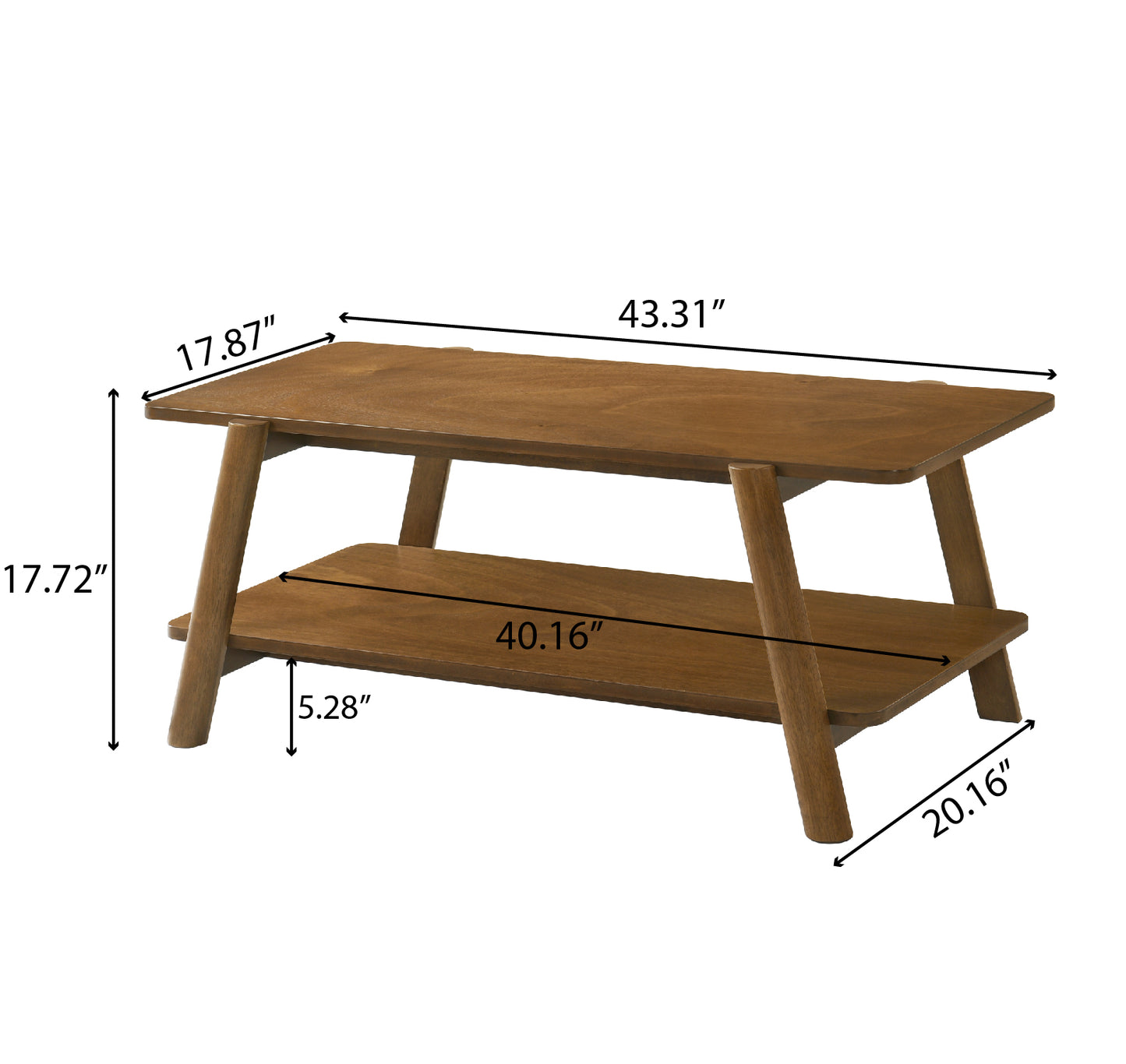 Roundhill Furniture Metz Mid-Century Modern Wood Shelf Coffee Table, Walnut Finish