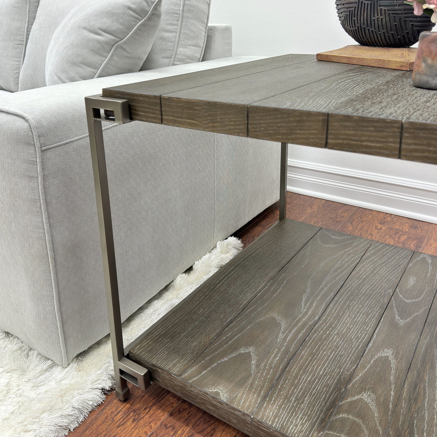 Roundhill Furniture Corbeta 3-Piece Metal Frame Wood Living Room Coffee Table and 2 End Tables Set, Aged Graphite