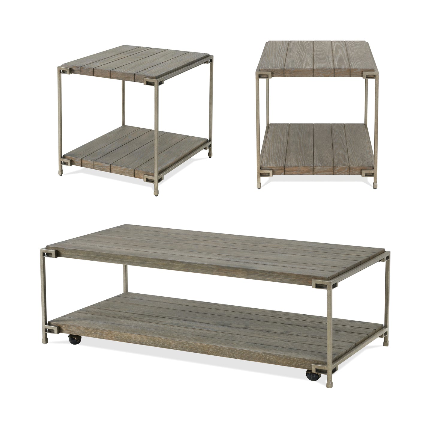 Roundhill Furniture Corbeta 3-Piece Metal Frame Wood Living Room Coffee Table and 2 End Tables Set, Aged Graphite