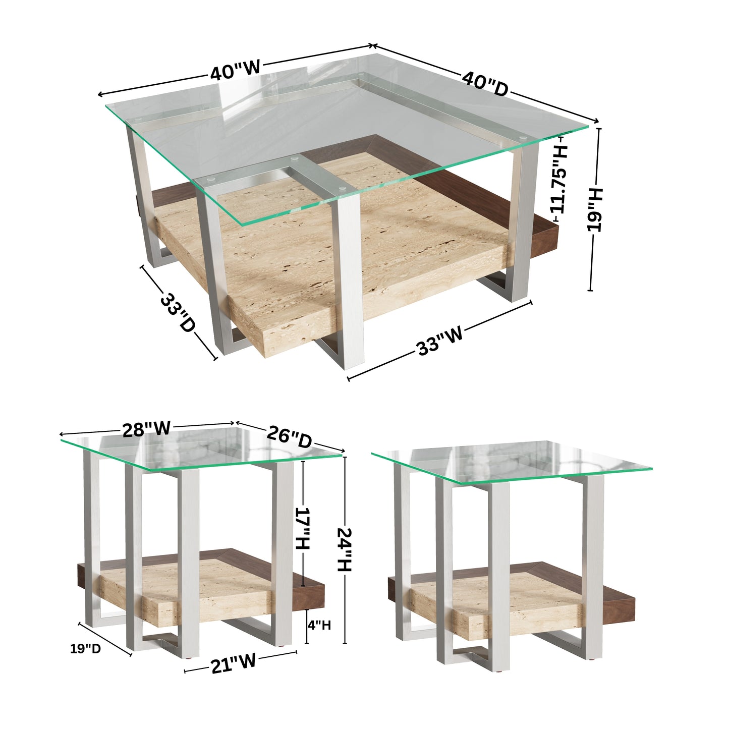 Roundhill Furniture Andes 3-Piece Coffee Table Set, Coffee Table and Two End Table